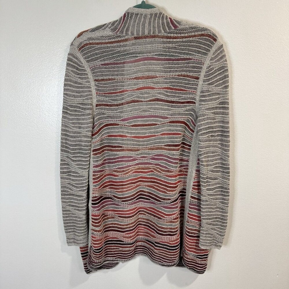 Vintage 90s Y2K Nic + Zoe Sweater Cardigan S Open Front Knit Artsy Gray Red - Picture 6 of 10
